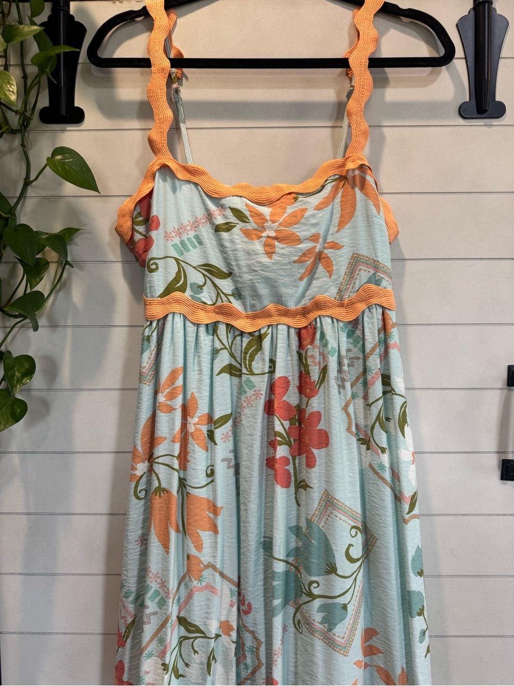 Blu Pepper Light Blue Floral Sundress with Peach Trim